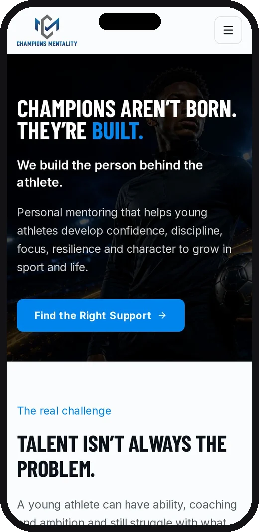 Champions Mentality website on a phone